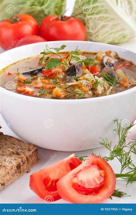 Cabbage And Mushroom Soup Stock Image Image Of Chives 9327955