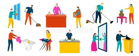 Household Chores Linear Icons Set For Dark And Light Mode Stock Vector