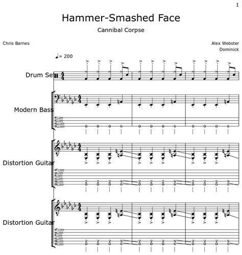 Hammer Smashed Face Sheet Music For Drum Set Modern Bass Distortion