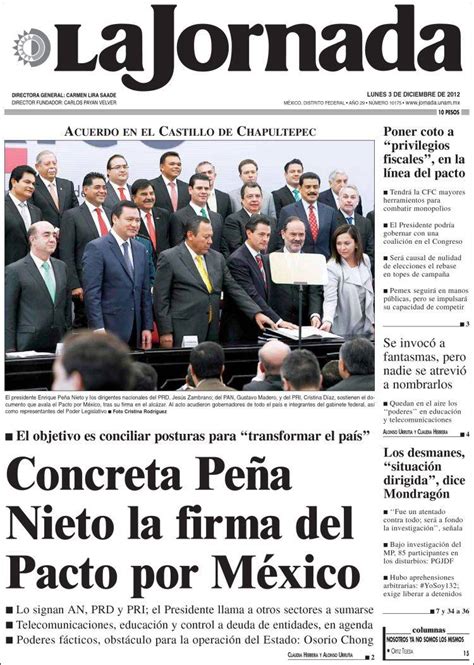 Periódico La Jornada México Periódicos De México Edición De Lunes 3 De Diciembre De 2012