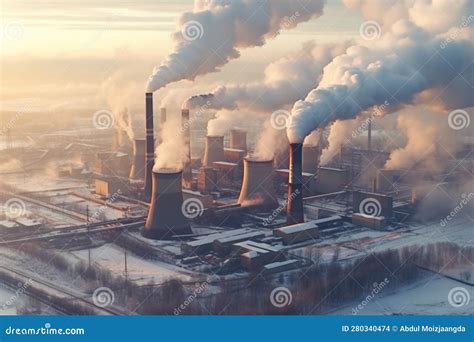 Industrial Energy In Action Working Thermal Power Station Emitting