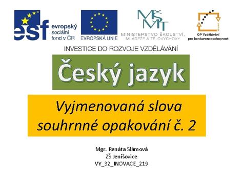 Esk Jazyk Vyjmenovan Slova Souhrnn Opakovn Mgr