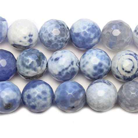 Semi Precious Blue Dyed Crazy Lace Agate Faceted Round 14mm Beads