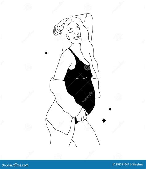 Mulher Gr Vida Feliz Abra Ando A Barriga Desenho De Uma Linha