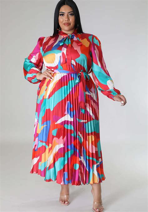 Wholesale Plus Size Fall Womens Pleated Long Sleeve Dress Global Lover