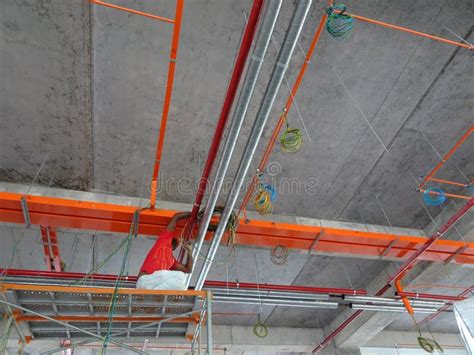 Workers Installing Electrical Cable Tray Editorial Image Image Of