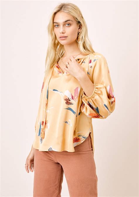 Pretty Boho Silky Yellow Blouse Floral Lovestitch