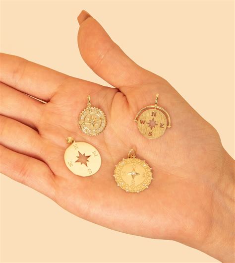 14k Gold Compass Necklace Solid 14k Gold Compass Charm Pendant Medallion Disc Nautical