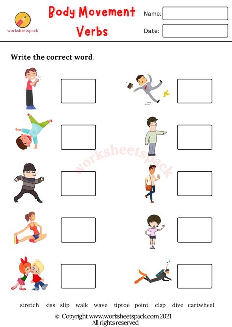 Body Movement Verbs Worksheets Worksheetspack