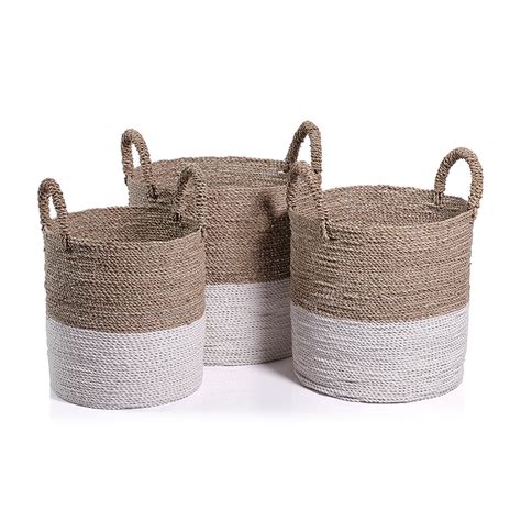 Mazu Two Tone Woven Seagrass Basket Set