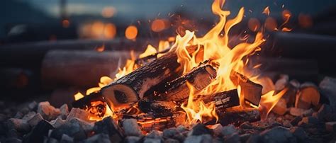 Premium AI Image Hot Coals And Firewood In A Campfire Outdoors Closeup Flame Fire Banner