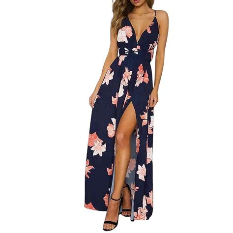 Simplee Deep V Neck Backless Spaghetti Strap Floral M… Gem