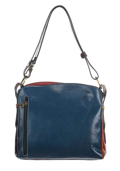 Ornella Borsa Donna A Spalla In Cuoio Colore Multicolor Base Blu