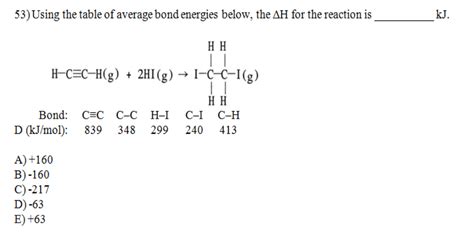 Solved 53 Using The Table Of Average Bond Energies Below