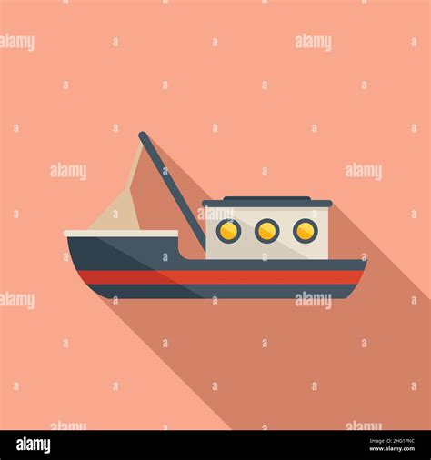 Fish Vessel Icon Flat Vector Fishing Boat Sea Trawler Stock Vector