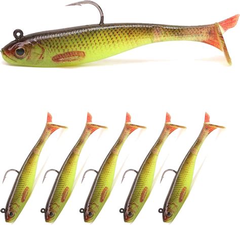 Amazon 6 Piece Pre Rigged Jig Head Soft Plastic Fishing Lures