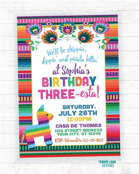 Three Esta Birthday Invitation Girl Fiesta Birthday Invite Mexican