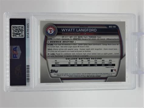 WYATT LANGFORD 2023 BOWMAN CHROME DRAFT 1ST REFRACTOR PSA 10 Q1421 EBay