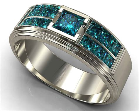 Mens Blue Diamond Wedding Bands