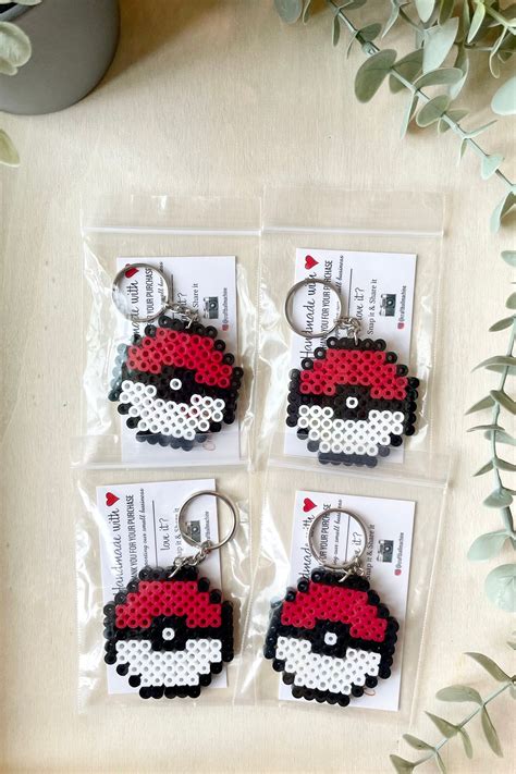 Pokémon Pokeball Perler Bead Keychain Etsy