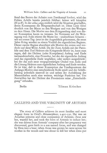 Callisto And The Virginity Of Artemis Rheinisches Museum Für