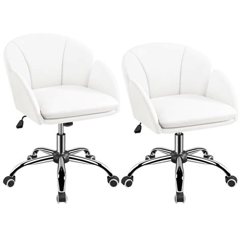 Yaheetech 2pcs Swivel Rolling Desk Chair Makeup Vanity Chair With Armrests White