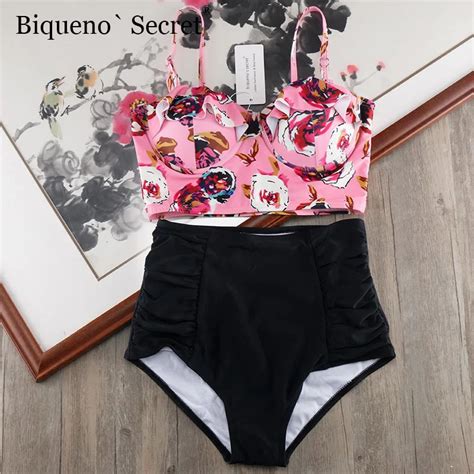 Conjunto de Bikini de cintura alta para mujer traje de baño de realce