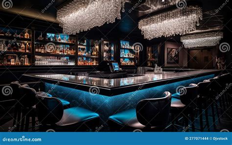 Luxury Bar Counter Illuminated With Modern Lighting Generated By Ai