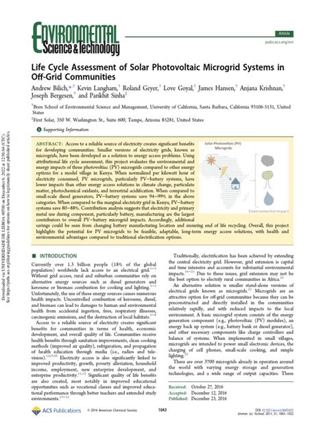 Life Cycle Assessment Of Solar Photovoltaic Microgrid Systems In Pdf Photovoltaics