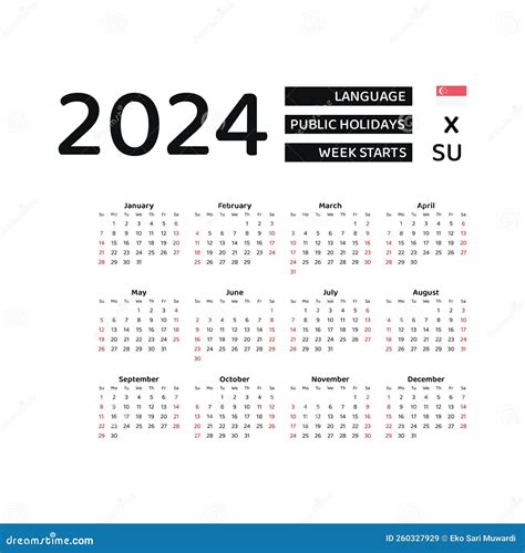 Calendar 2024 English Language With Singapore Public Holidays Week