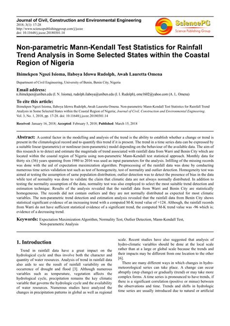 PDF Non Parametric Mann Kendall Test Statistics For Rainfall Trend