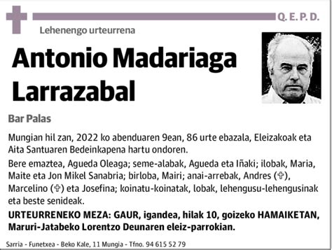 Antonio Madariaga Larrazabal Esquela Necrol Gica El Correo