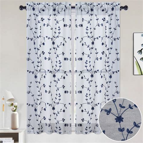 Haperlare W X L Sheer Kitchen Curtains Leaves Embroidered Cafe