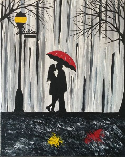 Sale Original Couple In Rain Paintingcouple Kissing In The Rain Wall