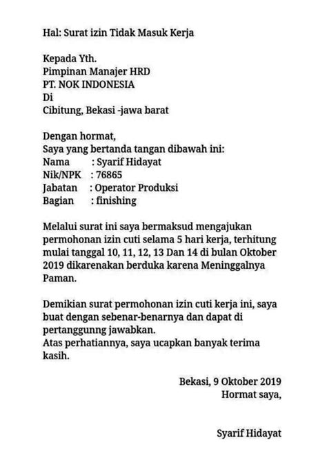 Contoh Surat Cuti Yang Benar Untuk Berbagai Keperluan