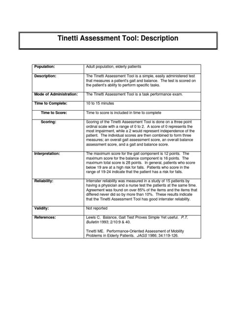 Tinetti Balance Gait Scales Overview Assessment Tools Scoring Pdf