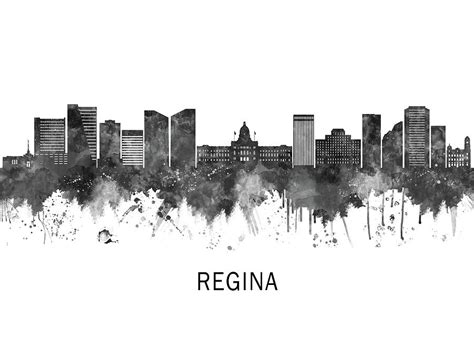 Regina Canada Skyline BW Mixed Media by NextWay Art