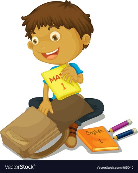 Boy packing schoolbag Royalty Free Vector Image