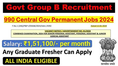 990 Group B Central Govt Permanent Job 2024 Any Graduate Can Apply