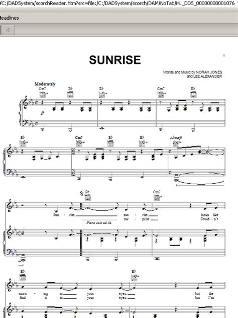 Norah Jones Sunrise Sheet Music And Printable Pdf Music Notes