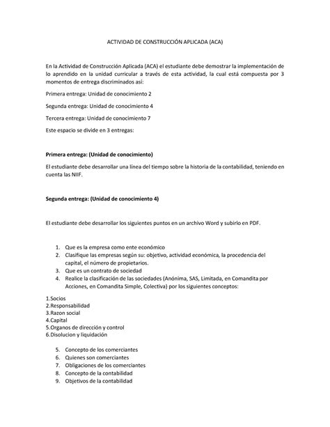 ACA Contabilidad Basica ACTIVIDAD DE CONSTRUCCIN APLICADA ACA En