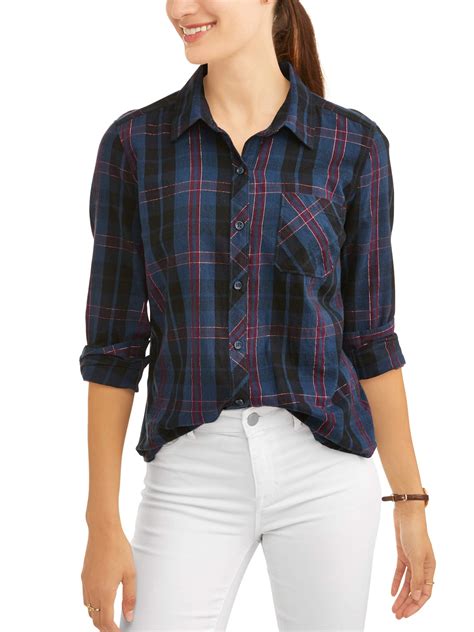 Time And Tru Womens Brushed Cotton Plaid Shirt