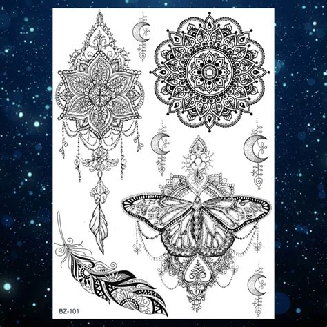 Buy Black Mandala Flower Henna Temporary Tattoos For Women Girls