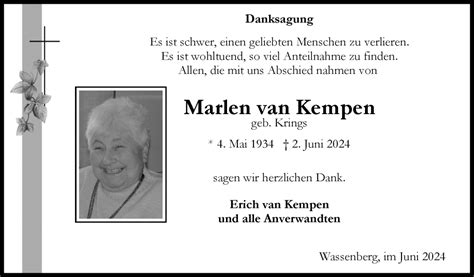 Traueranzeigen Von Marlen Van Kempen Aachen Gedenkt