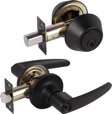 Knobwell 5 Pack Front Entry Door Handle Lock Set With Double Keyed Deadbolt Matte Black Door