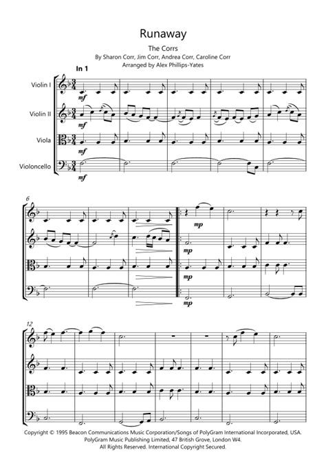 Runaway Arr Alex Phillips Yates By The Corrs Sheet Music For String