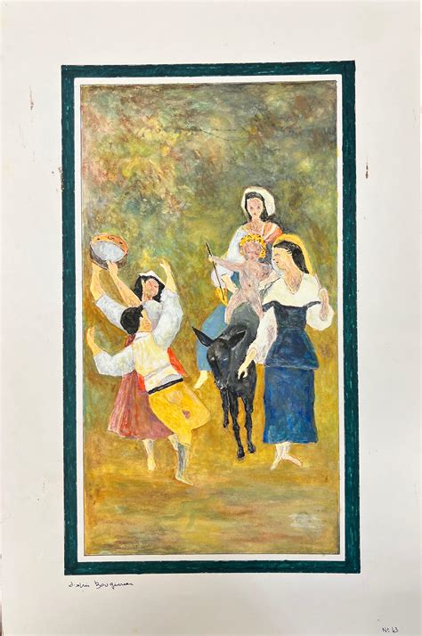 Bernard Labbe - 1950's Modernist/ Cubist Painting - Figures Celebrating