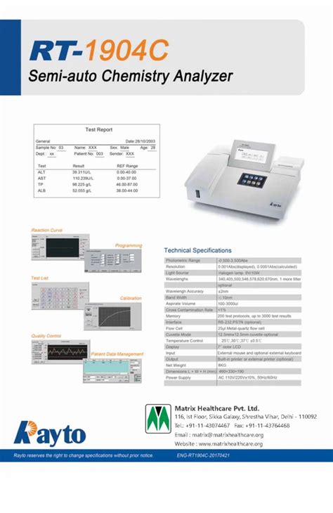 Rayto Rt C Semi Auto Chemistry Analyzer At Rs In Delhi Id