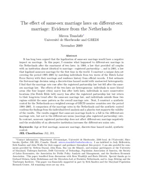 Pdf The Effect Of Same Sex Marriage Laws On Different Sex Marriage Evidence From The