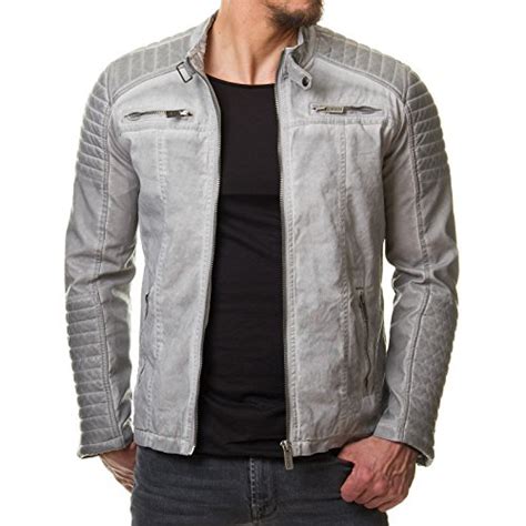 Red Bridge Herren Denim Biker Jacke Kunst Lederjacke Jacket Übergangsjacke Grau S Günstig